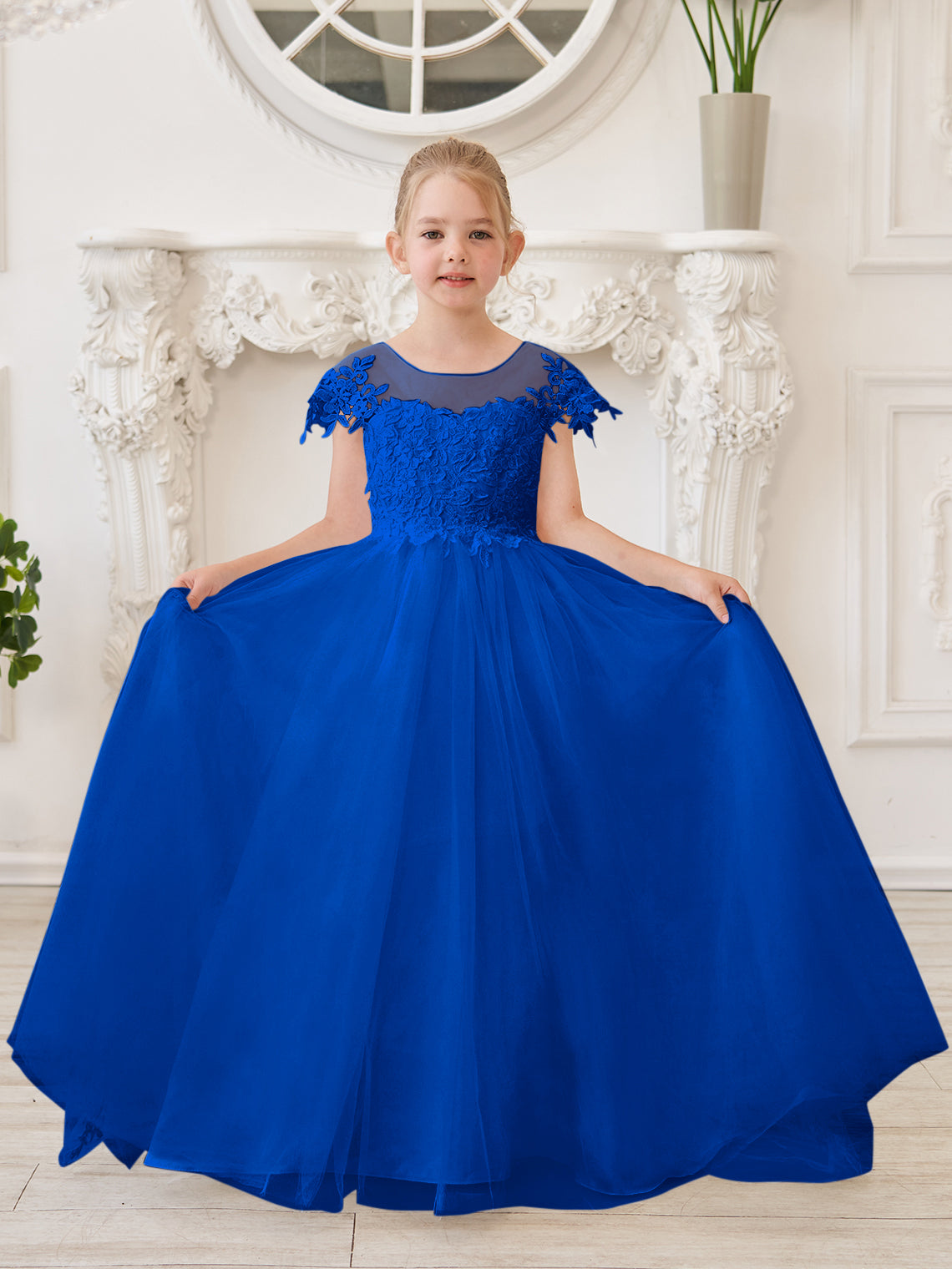 Vestido de niña de las flores para la Primera Comunión, color marfil, con cola desmontable estilo princesa. 