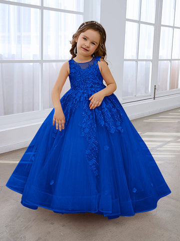 Robe de bal rose de princesse pour filles avec applications de dentelle 