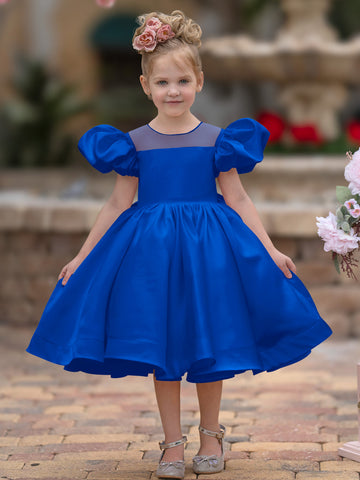 Vestido de princesa/vestido de princesa de satén hasta la rodilla para niña de las flores 