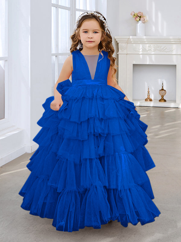 Vestido de princesa rosa perla sin mangas para niña de las flores con lazo de tul 
