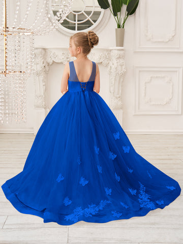 Elegante vestido de princesa sin mangas de tul para niña de las flores, corte en A 