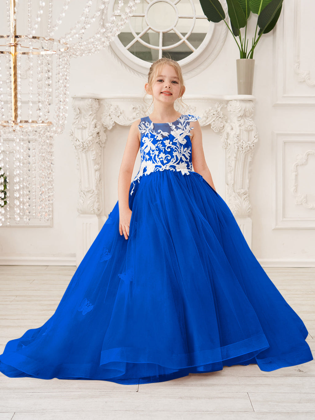 Elegante vestido de princesa sin mangas de tul para niña de las flores, corte en A 