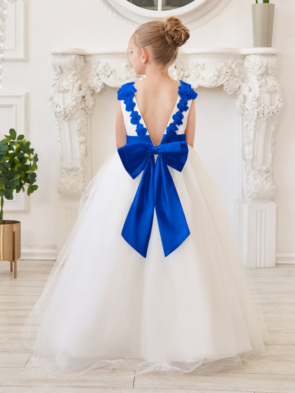 Vestido de princesa/de princesa con flores 3D de tul hasta el suelo, color marfil, para niña de las flores 