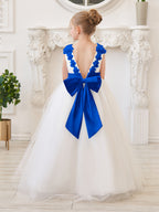 Vestido de princesa/de princesa con flores 3D de tul hasta el suelo, color marfil, para niña de las flores 