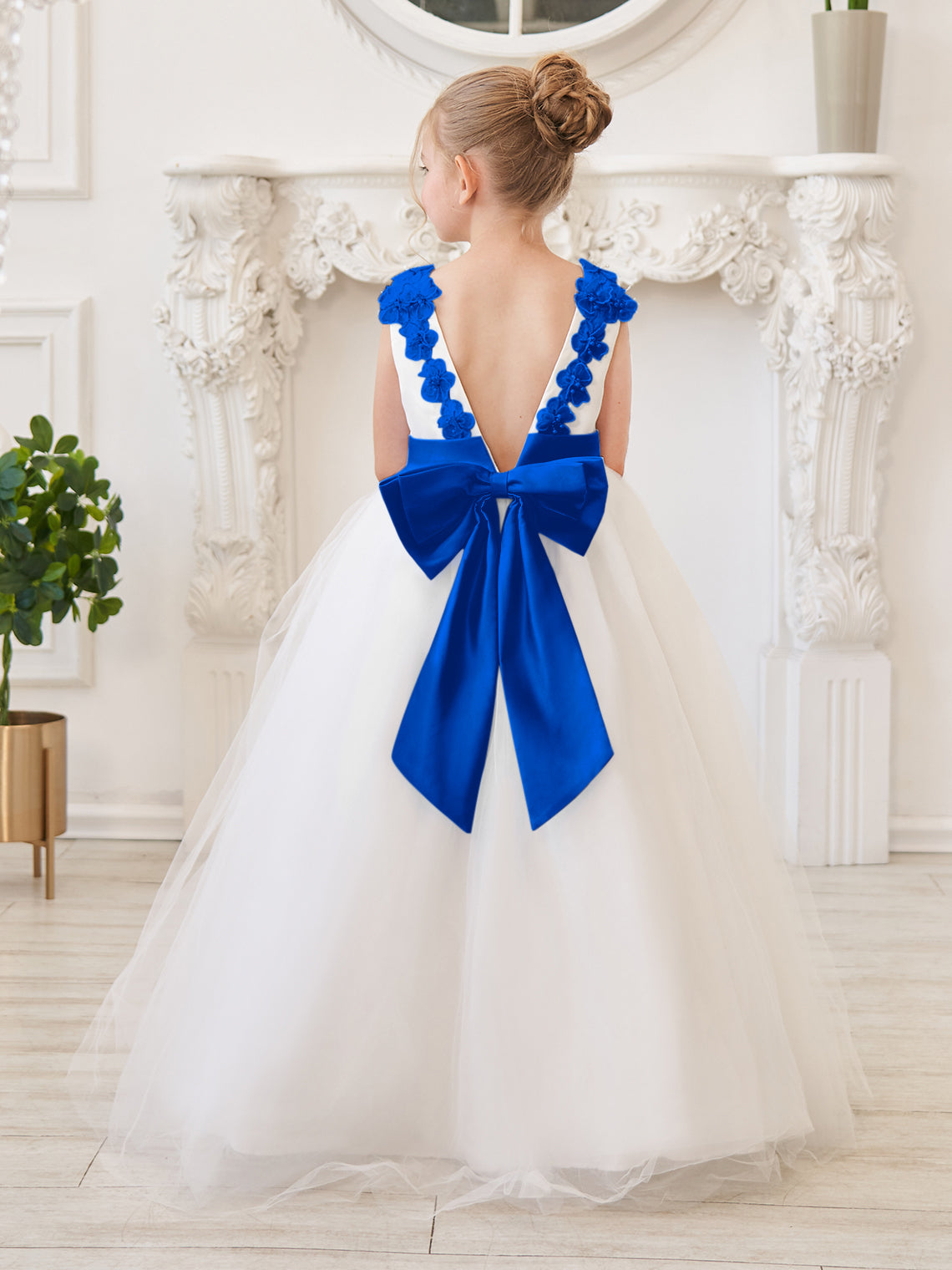 Vestido de princesa/de princesa con flores 3D de tul hasta el suelo, color marfil, para niña de las flores 
