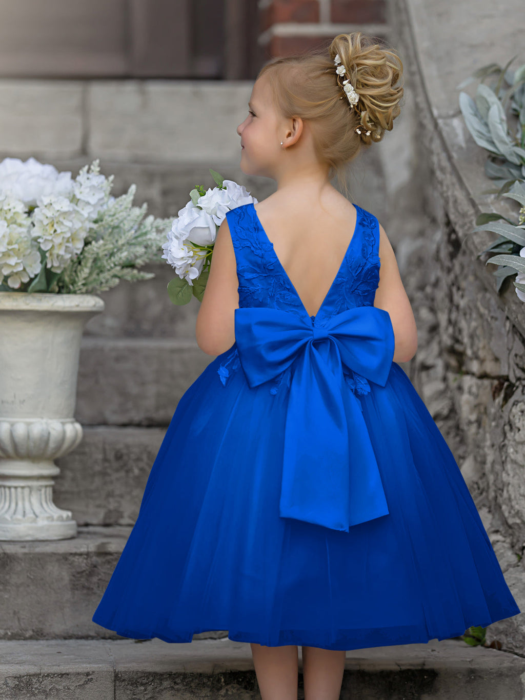 Vestido de niña de las flores sin mangas de tul y encaje hasta la rodilla 