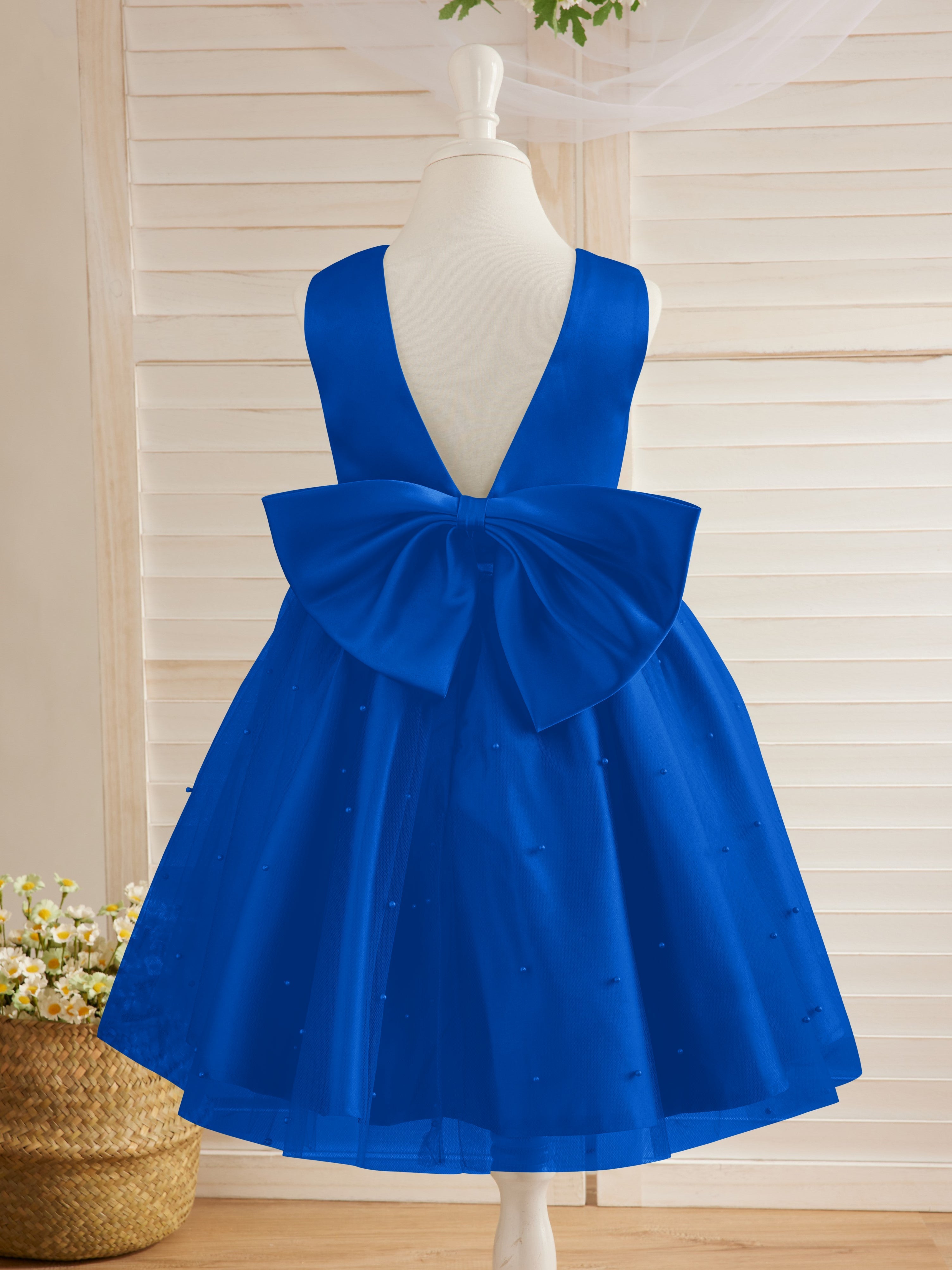 Vestido de princesa/vestido de princesa de satén y tul hasta la rodilla para niña de las flores 