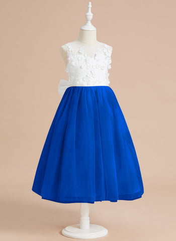 Vestido midi de encaje floral y lazo grande 