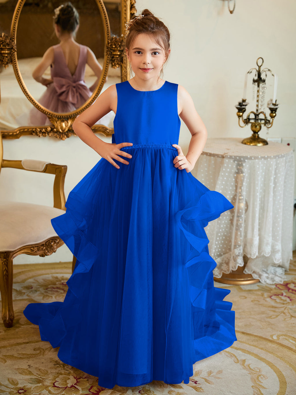 Vestido de princesa/vestido de princesa de satén y tul para niña de las flores 