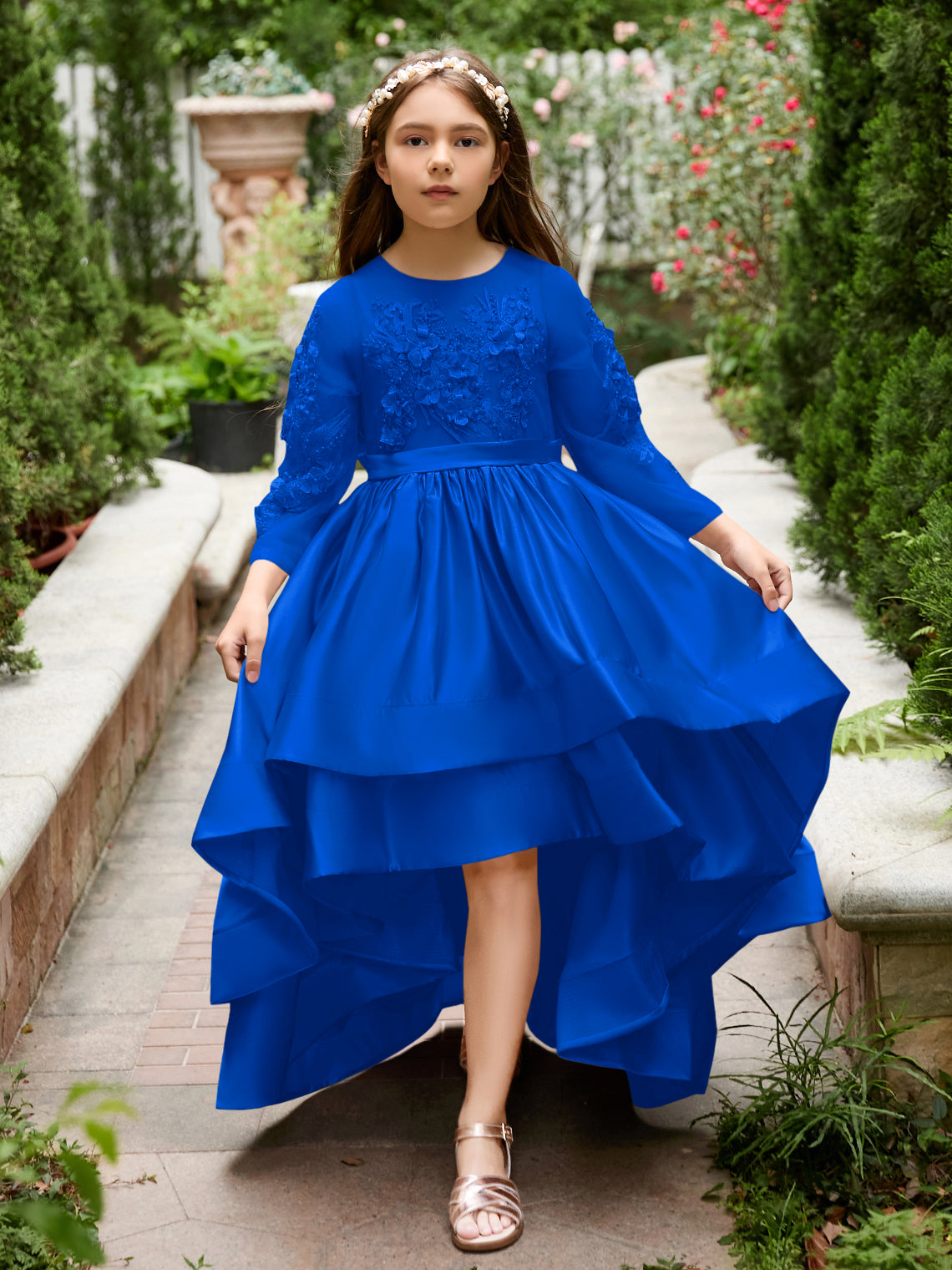 Vestido asimétrico de satén de corte A para niña de las flores 