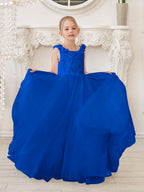 Elegante vestido blanco de tul para niña de las flores con cola corta 