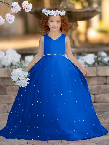 Elegante vestido de princesa de satén y tul para niña de las flores 