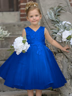 Robe de demoiselle d'honneur sans manches en dentelle et tulle, longueur genou 
