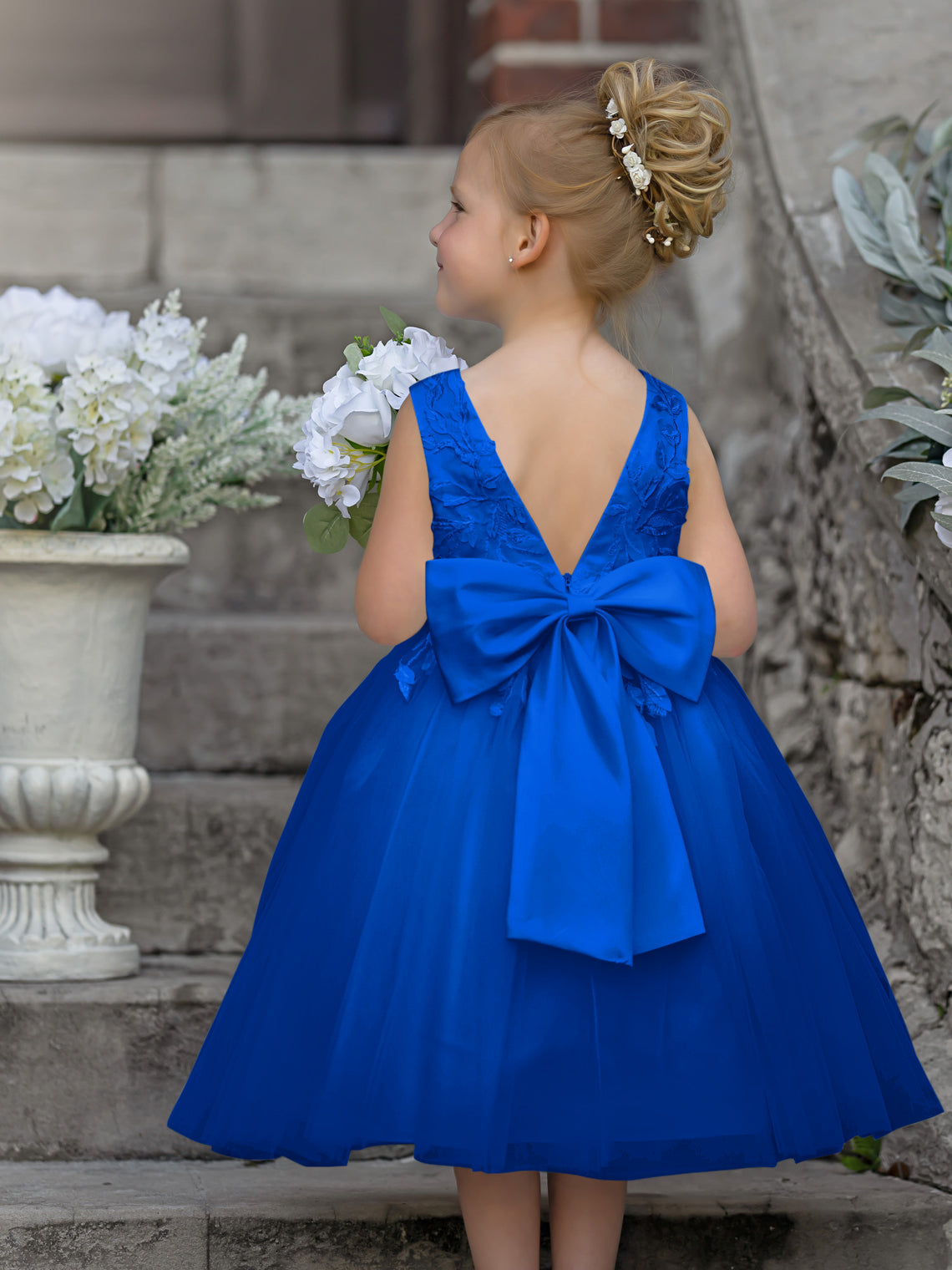 Vestido de niña de las flores sin mangas de tul y encaje hasta la rodilla 