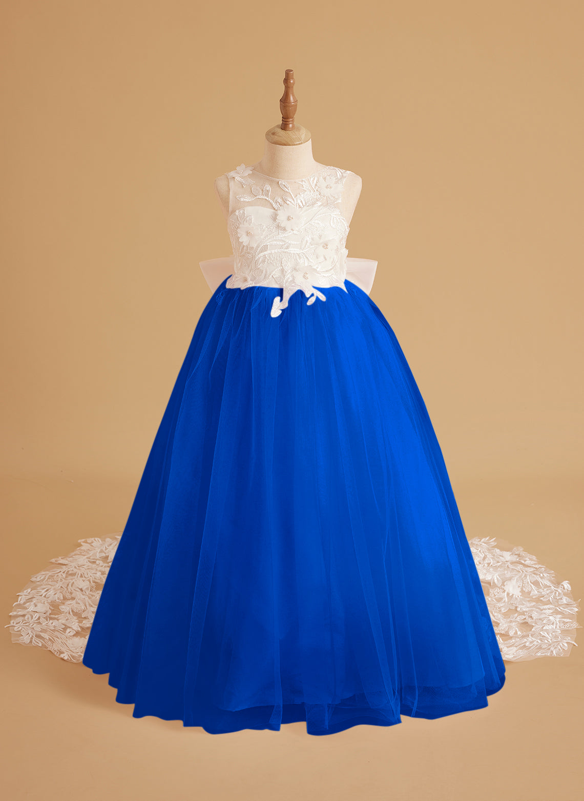 Vestido de niña de las flores sin mangas de encaje y tul con cuentas, estilo princesa de ensueño 