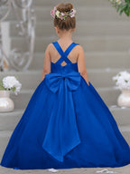 Vestido de niña de las flores clásico de corte en A sin mangas en satén y tul 
