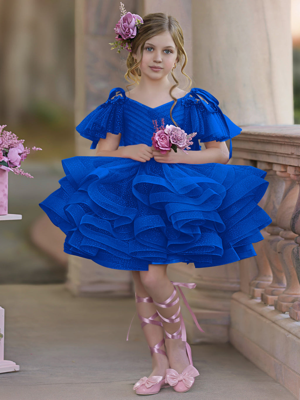 Vestido de princesa/vestido de tul hasta la rodilla para niña de las flores de cumpleaños