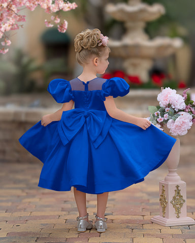 Vestido de princesa/vestido de princesa de satén hasta la rodilla para niña de las flores 