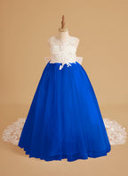 Vestido de niña de las flores sin mangas de encaje y tul con cuentas, estilo princesa de ensueño 