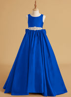 Vestido de princesa de satén con cola para niña de las flores 