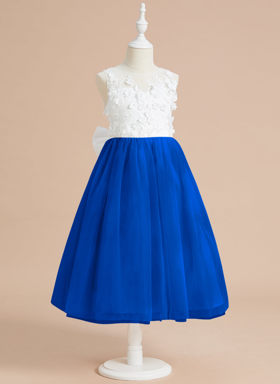 Vestido midi de encaje floral y lazo grande 