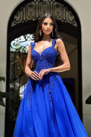 Vestidos de fiesta largos azul marino sin mangas, vestidos de noche de encaje corte A