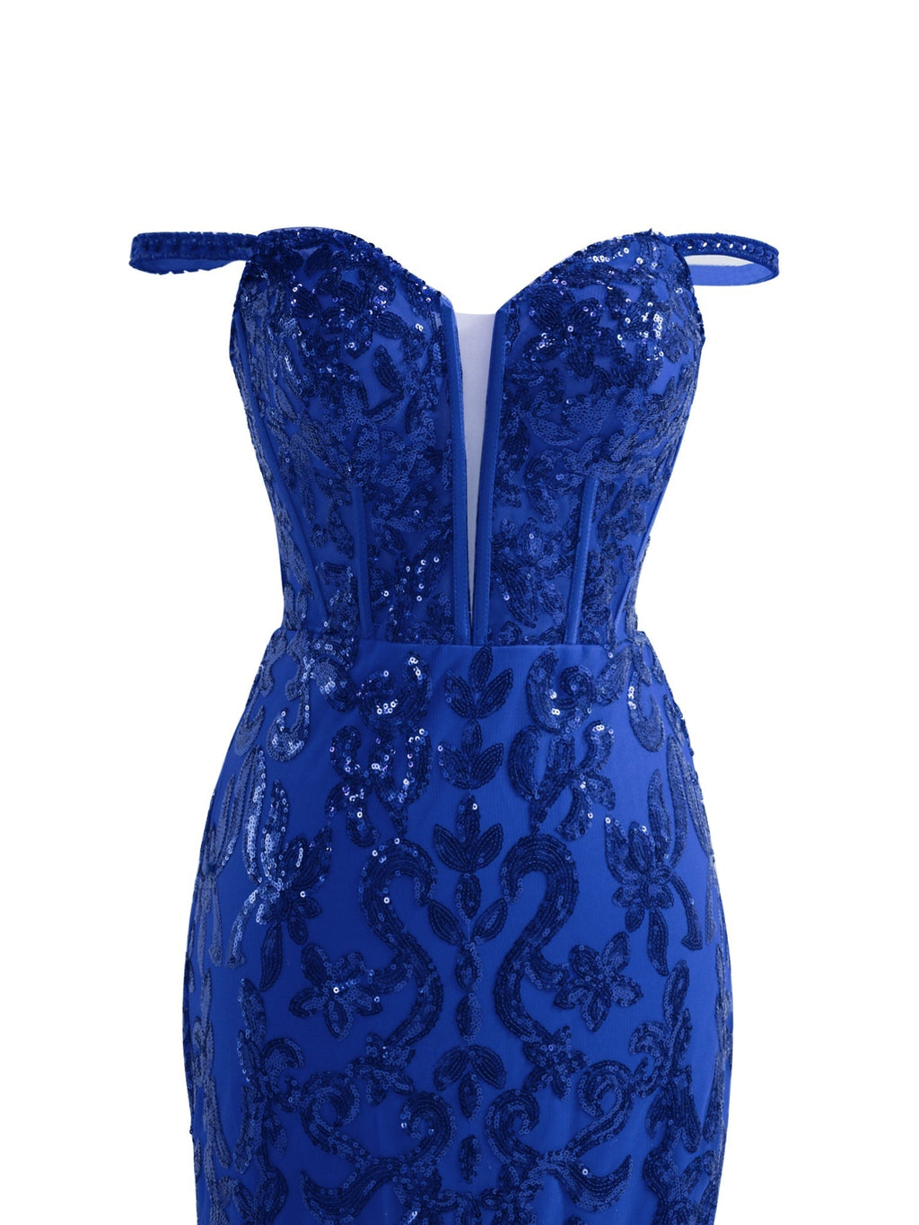Robe de bal longue fourreau bleu pailleté à sequins avec fente