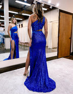 Robe de bal fourreau asymétrique à sequins avec appliques 3D