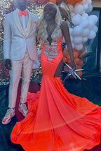 Ruby Cutout Mermaid Court Train Silver Sequined Prom Dresses