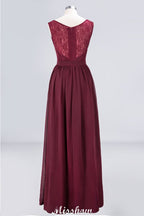 Vestido de dama de honor largo hasta el suelo, corte en A, con volantes, de gasa y encaje, con escote en V.