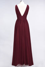 Vestido largo de noche sin mangas con volantes y escote en V para dama de honor