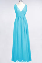 Vestido largo de noche sin mangas con volantes y escote en V para dama de honor