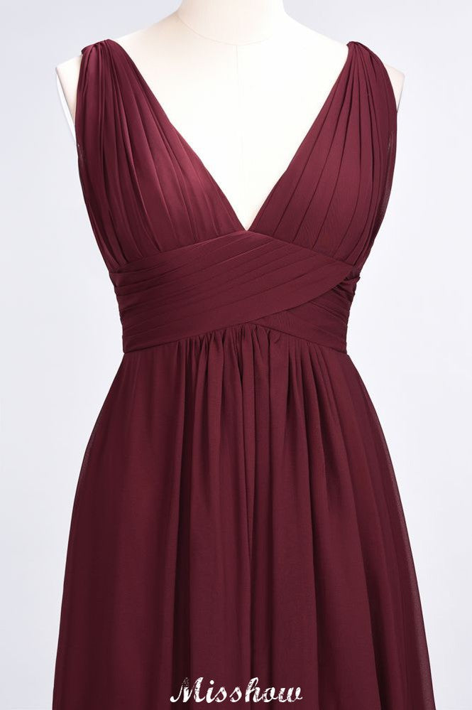 Robe de soirée maxi sans manches en mousseline à volants et col en V, robe de demoiselle d'honneur