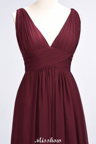 Vestido largo de noche sin mangas con volantes y escote en V para dama de honor