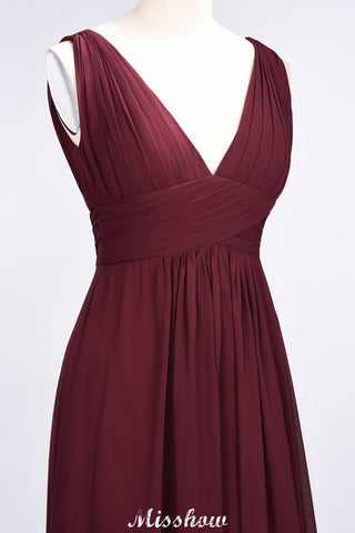 Vestido largo de noche sin mangas con volantes y escote en V para dama de honor