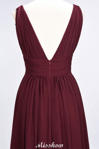 Vestido largo de noche sin mangas con volantes y escote en V para dama de honor