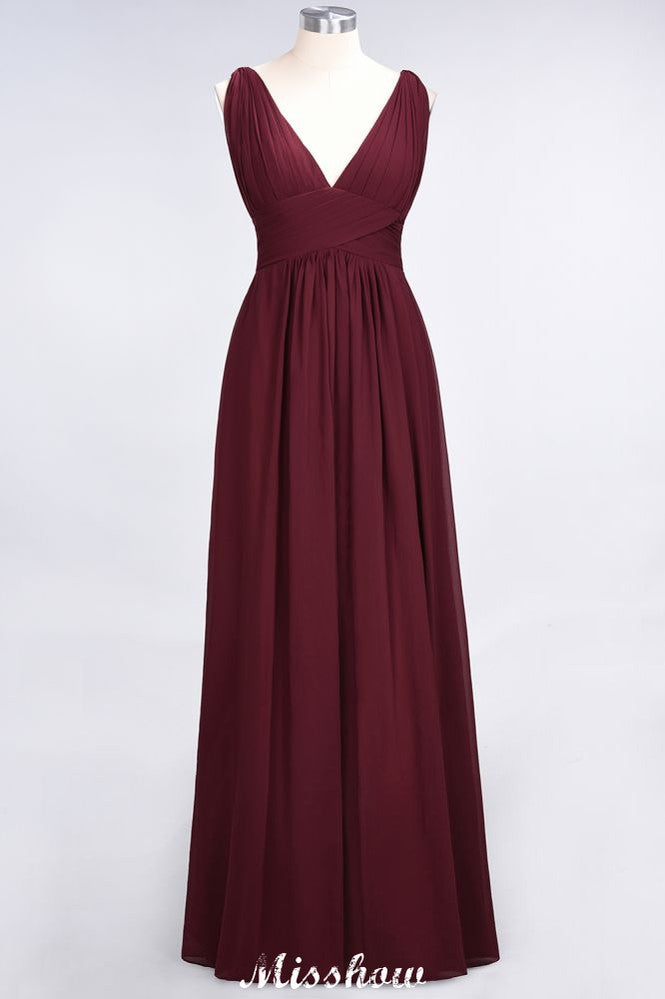 Robe de soirée maxi sans manches en mousseline à volants et col en V, robe de demoiselle d'honneur