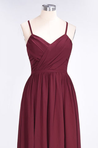 Ruffles Chiffon Spaghetti-Straps V-Neck Sleeveless Floor-Length Bridesmaid Dress