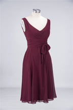 Robe de demoiselle d'honneur à volants, longueur genou, sans manches, col en V, mini robe de cocktail