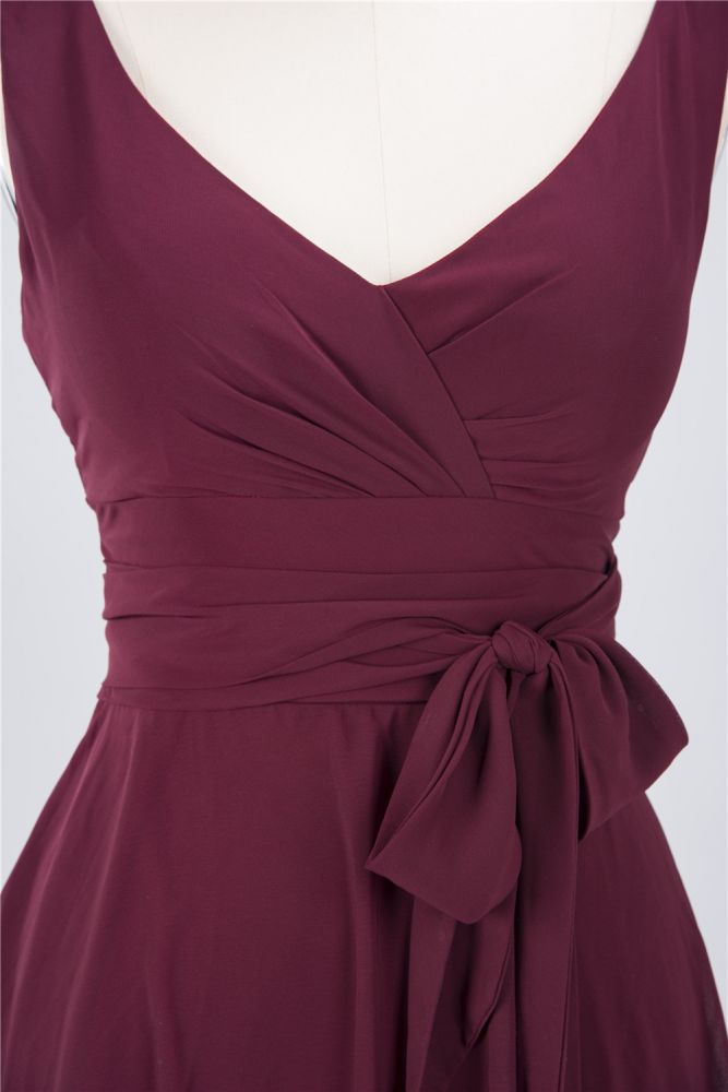 Vestido de dama de honor con volantes hasta la rodilla, sin mangas, escote en V, minivestido de cóctel