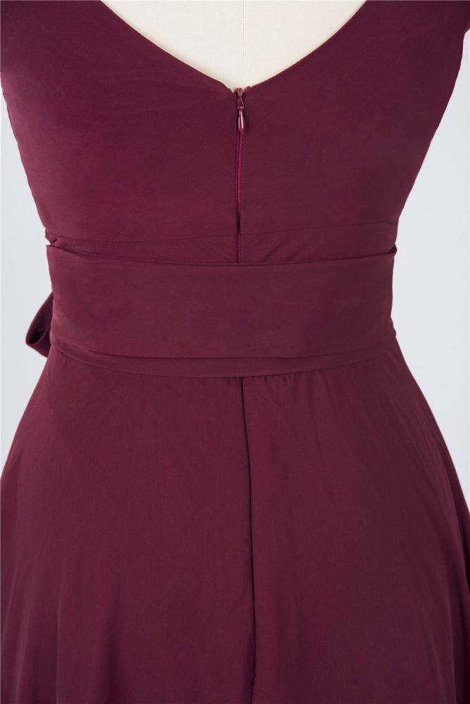 Vestido de dama de honor con volantes hasta la rodilla, sin mangas, escote en V, minivestido de cóctel