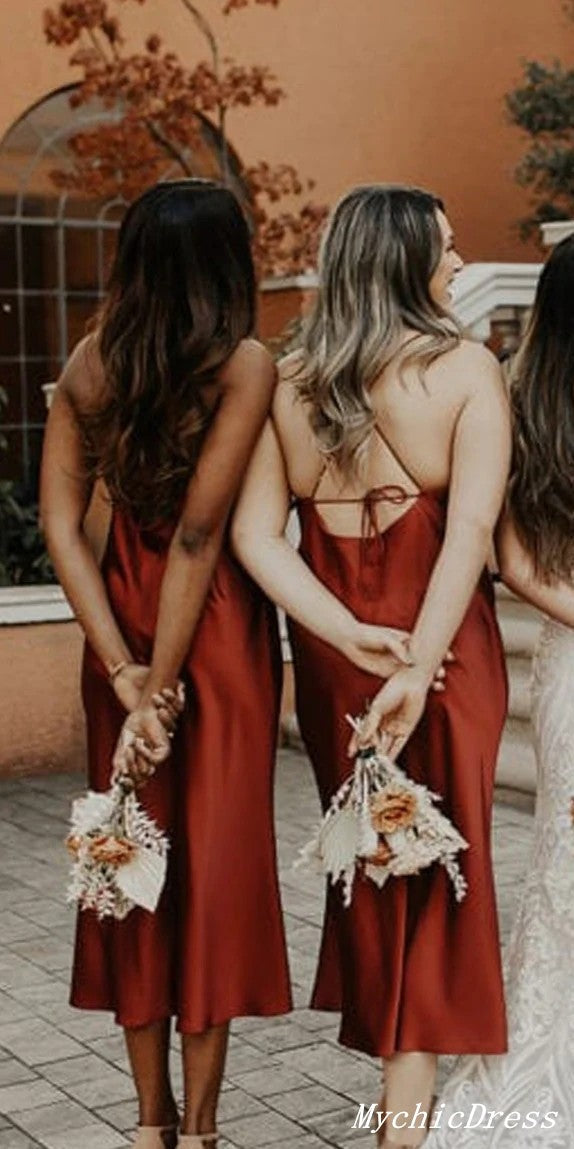 Vestidos de dama de honor sencillos y económicos en color óxido, vestidos de novia midi para el Reino Unido.