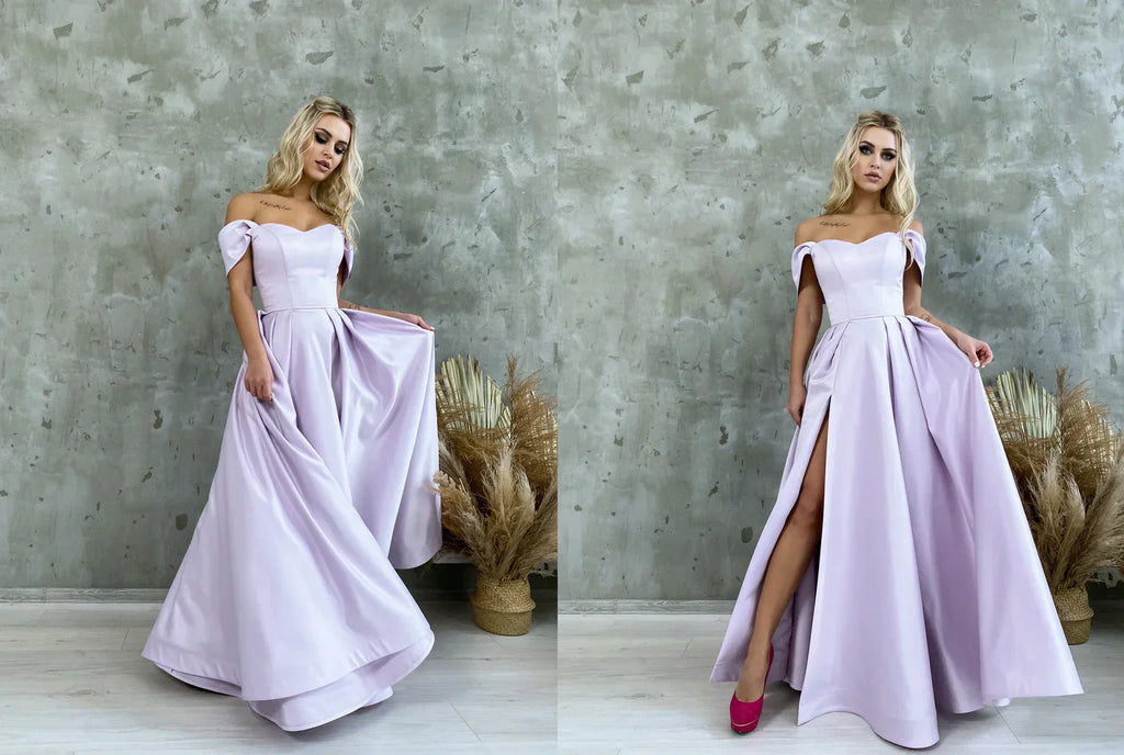 Robe de bal en satin corset à épaules dénudées et fente haute SYP184