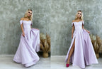 Robe de bal en satin corset à épaules dénudées et fente haute SYP184