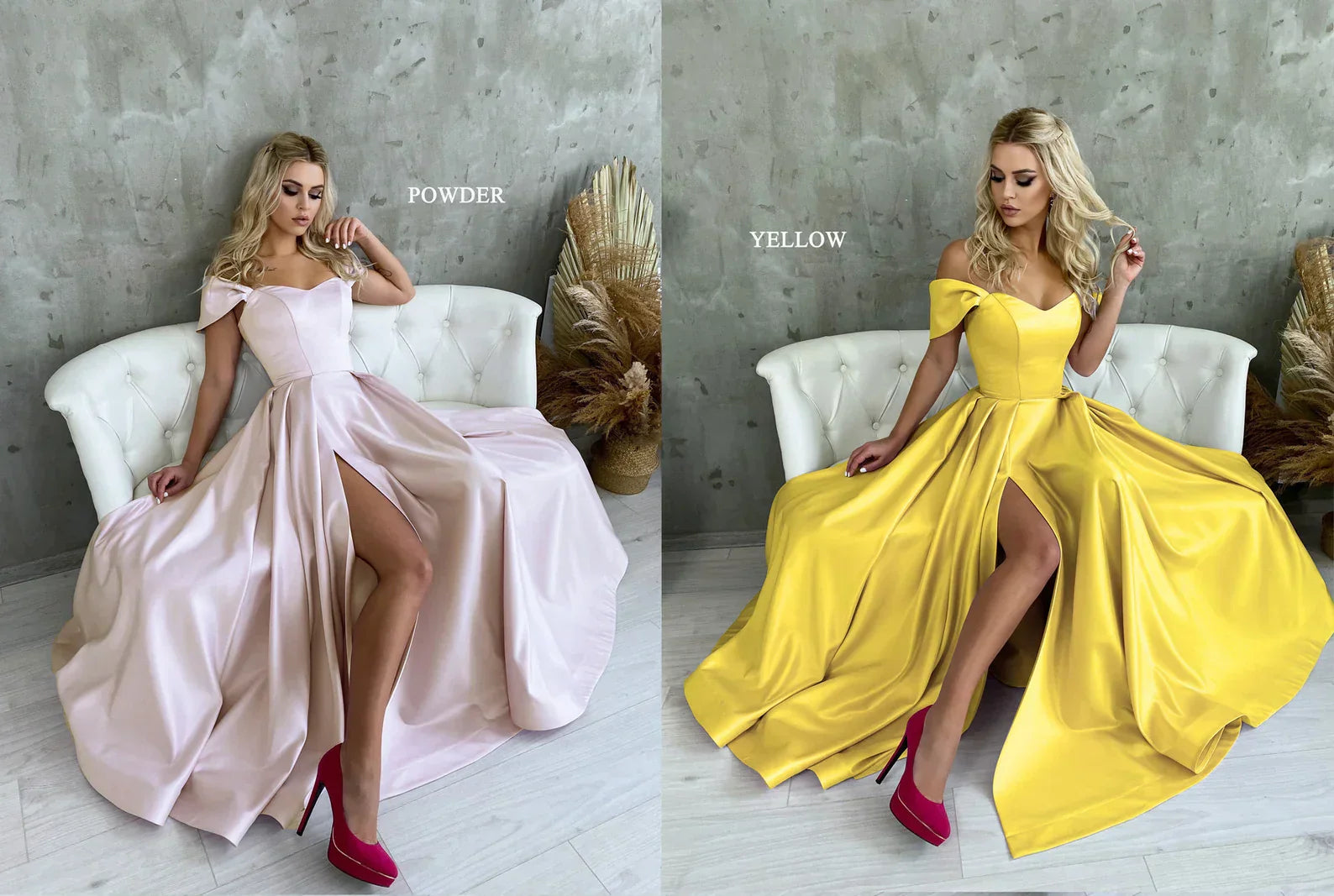 Robe de bal en satin corset à épaules dénudées et fente haute SYP184