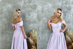 Robe de bal en satin corset à épaules dénudées et fente haute SYP184