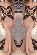 SCARLETT Mermaid Long Cap Sleeves Off-shoulder Applique Prom Dresses