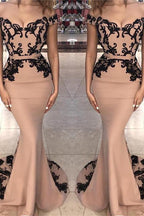 SCARLETT Mermaid Long Cap Sleeves Off-shoulder Applique Prom Dresses