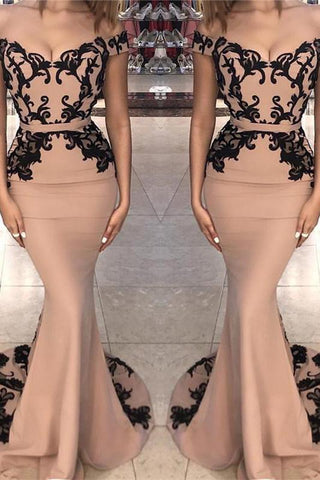 Vestidos de fiesta SCARLETT de sirena, con mangas largas tipo casquillo y hombros descubiertos con apliques