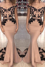 SCARLETT Mermaid Long Cap Sleeves Off-shoulder Applique Prom Dresses